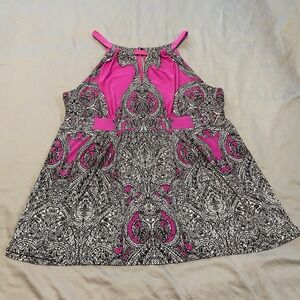 INC International Concepts Women's Tank Top Large Black Pink Bohemian